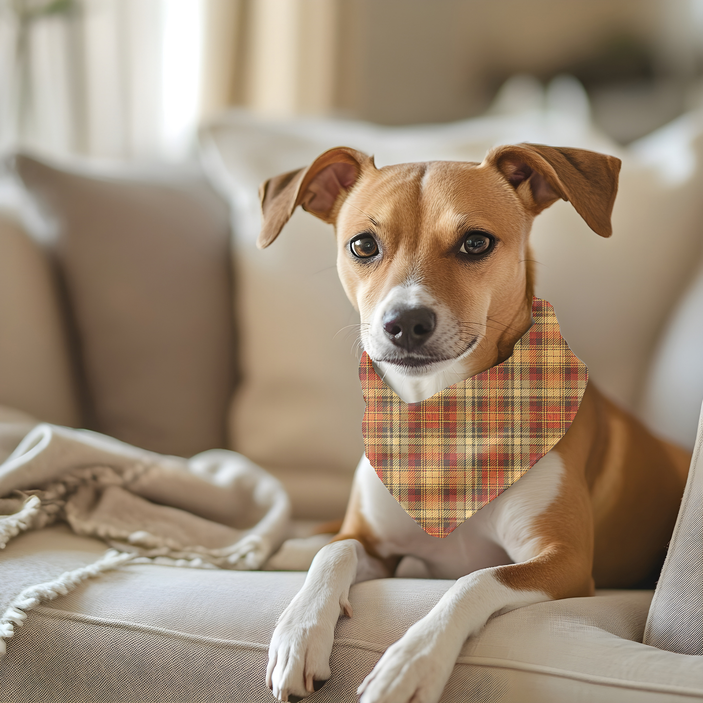 Plaid Dog Bandana | Fall Pet Accessory | Thanksgiving Dog Scarf | Autumn Dog Outfit | Cozy Checkered Pet Bandana | Gift for Dog Lovers