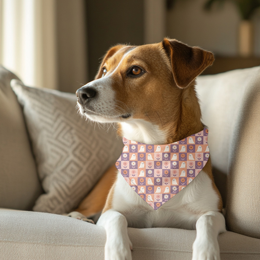 Halloween Dog Bandana | Ghost Print Dog Scarf | Fall Pet Accessory for Dogs | Cute Autumn Dog Outfit