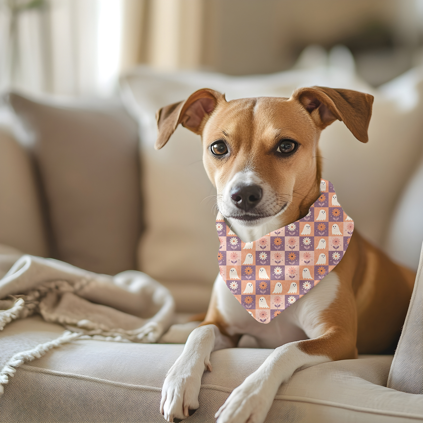 Halloween Dog Bandana | Ghost Print Dog Scarf | Fall Pet Accessory for Dogs | Cute Autumn Dog Outfit