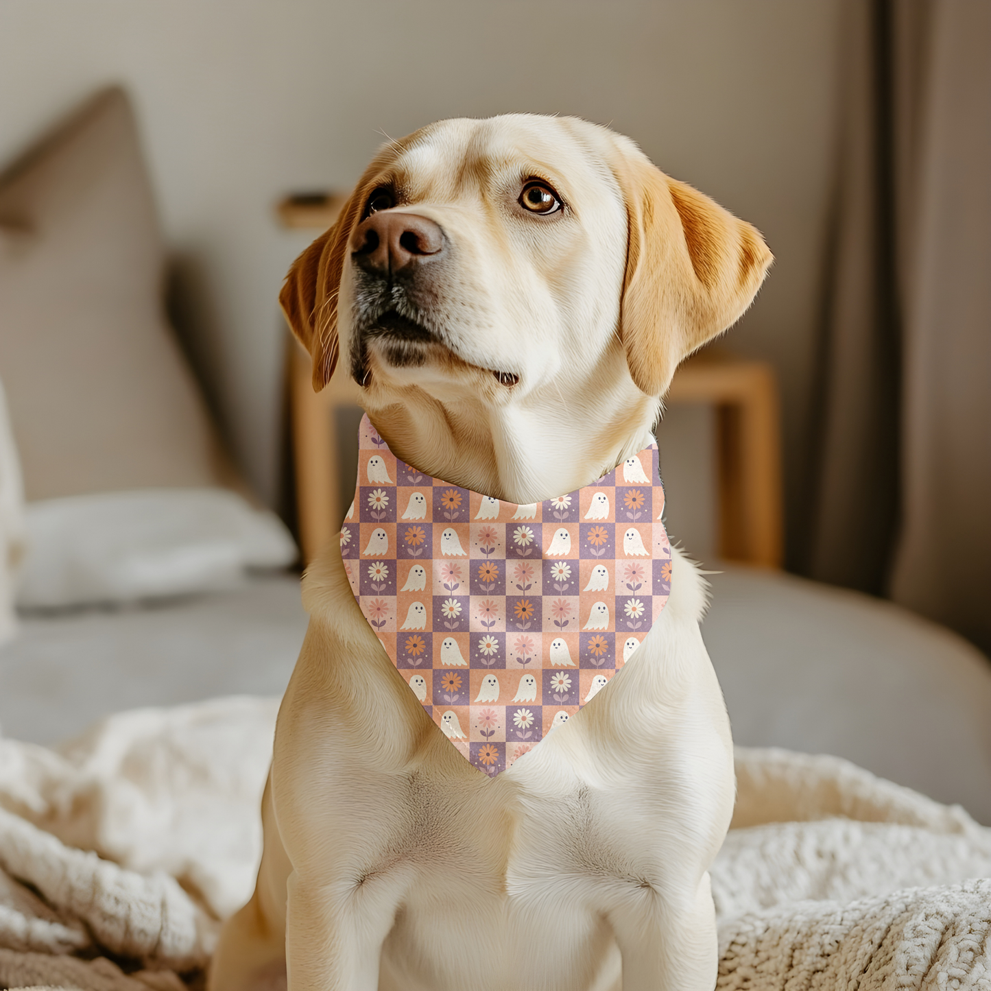 Halloween Dog Bandana | Ghost Print Dog Scarf | Fall Pet Accessory for Dogs | Cute Autumn Dog Outfit