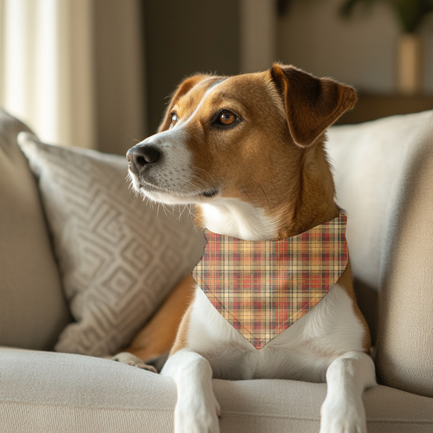 Plaid Dog Bandana | Fall Pet Accessory | Thanksgiving Dog Scarf | Autumn Dog Outfit | Cozy Checkered Pet Bandana | Gift for Dog Lovers